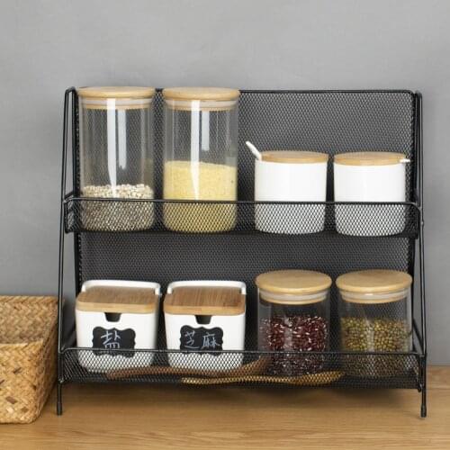 Metal Cosmetics Storage Rack Kitchen Seasoning Bathroom Makeup Organizer Desktop Iron Basket Wire Plant Display Shelves Holder