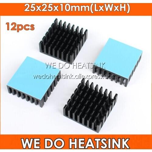 WE DO HEATSINK 12pcs 25x25x10mm High Power Radiator Thermal Pad Heatsink Cooler Black Anodized For IC Packages,BGA,PGA,QFP,LCC