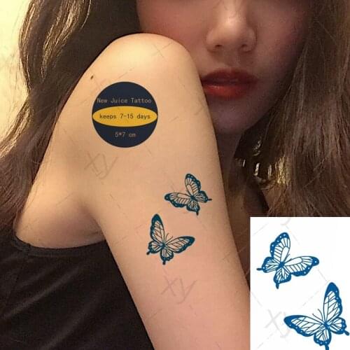 Juice Tatto Stickers Minimalist Butterfly Cross Moon Sun Body Art Ink Blue Waterproof Temporary Fake Tattoo for Kids Women Girl