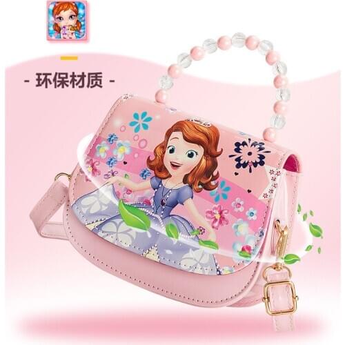 New Disney Cartoon women Princess Bag Sophia Beads Portable Diagonal Bag Shoulder Bag Bright Leather Girls Bag Coin Purse