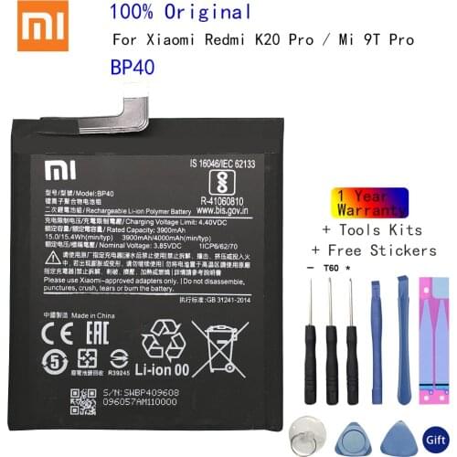 Original Xiaomi Battery BP40 for Redmi K20/Mi 9T BP41 for Redmi K20 Pro/Mi 9T Pro Phone Battery 4000mAh With Free Tools