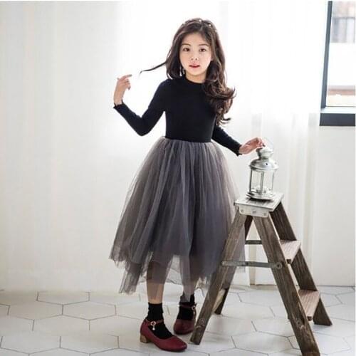 Girl Spring Dress 2021 Black Patchwork Chiffon Lace Dresses Teenage Princess 2-12 Years Children Clothes 7 Seconds Fish Brand