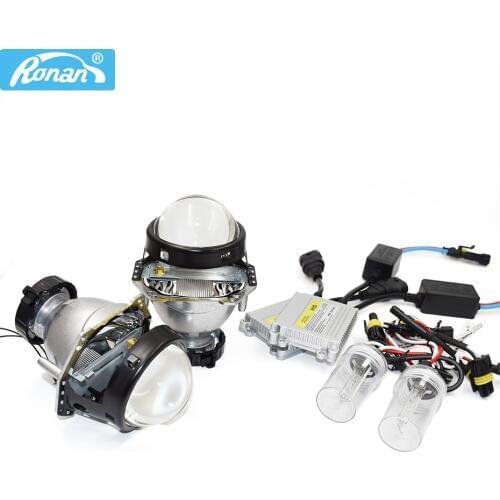 Ronan bixenon lens for HL D2S H4 universal HD blue glass with 6000K xenon lamps 35W AC ballast kit for car headlight upgrade