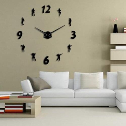 110cmX110cm new modern design large wall clock sticker Fitness Frameless Giant Wall Watch 3D Mirror Wall Sticker Sport Man Diy C