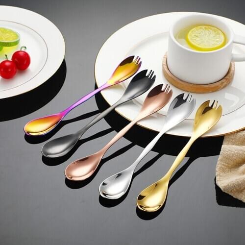 Creative fork spoon dual purpose 304 stainless steel fork spoon one salad fork fruit fork portable outdoor spoon