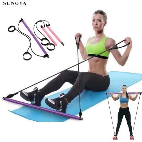 Yoga Pull Rods Portable Home Gym Pilates Stick Rubber Tube Elastic Bands Fitness Equipment Pilates Resistance Bar Rope Puller