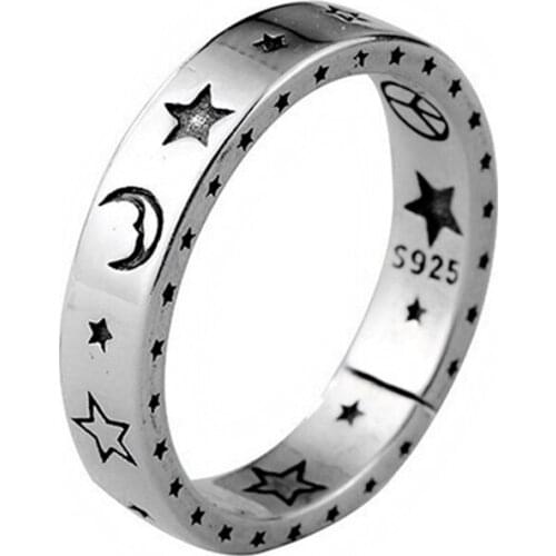 Vintage Fashion Charm Star Moon Ring for Women Men Jewelry High Quality Carving Bohemian Retro Smile Face Multi Size Rings Gift
