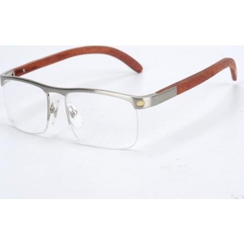 Vintage Handmade Wood Eyeglasses Men Alloy Business Design Half Rim Optical Eyewear Clear Lens Prescription Myopia Glasses Men