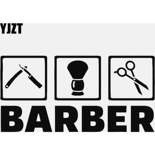YJZT 13.5CM*6.7CM Barber Salon Beauty Hair Shop Vinyl Black/Silver Car Sticker C22-0112