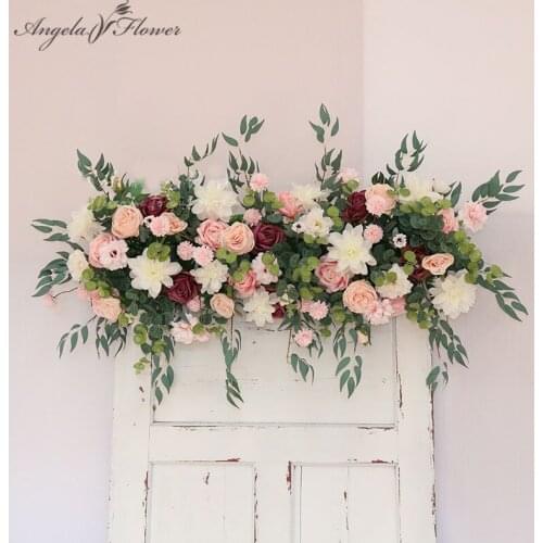 Custom Rose Artificial Flower Row Wedding Flower Arrangement Party Mariage Stage Backdrop Deco Floral Window Display Photo Props
