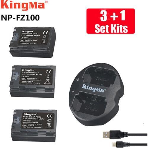 KingMa npfz100 Battery Charger +3pcs NP FZ100 NP-FZ100 Camera Battery for SONY ILCE-9 A7m3 a7r3 A9/A9R 7RM3 BC-QZ1 Alpha 9 9S 9R