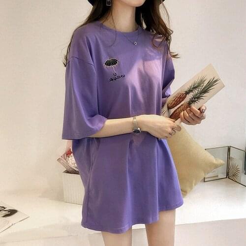 100% cotton T-shirt womens summer new super large solid color T-shirt 7 colors casual loose T-shirt Korean O-neck womens top