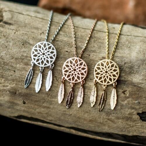 Bohemian Necklace For Women Vintage Jewelry Stainless Steel Dreamcatcher Necklaces Pendants Bridesmaid Gifts Collier Femme Bff
