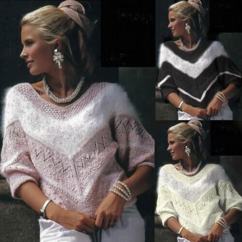 Womens New V-neck European American Street Sweater Womens Rabbit Plush Loose Plus-sized Knitted Bat Shirt Loose Jumper Clothes