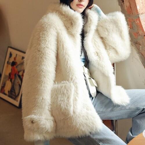 Women 2021 Fashion Thick Solid Faux Fur Coat Winter Casual Long Sleeve Button Jacket Ladies Warm Furry Loose Fur Outwear C133