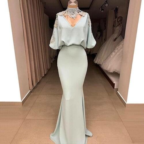Eightree Elegant Mermaid Evening Dresses 2020 Short Sleeves Lace Appliques Beaded Formal Prom Party Dresses robes de soiree