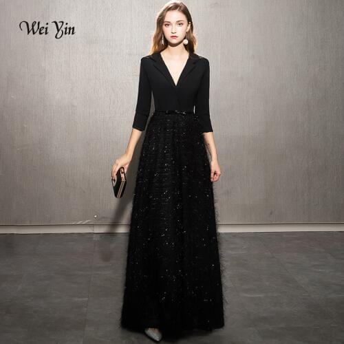 Wei yin 2021 Black Evening Dresses Elegant Lace Evening Gowns Long Formal Evening Dress Styles Women Prom Party Dresses WY1248