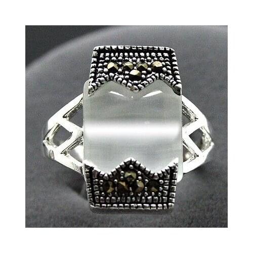 Ladys valentise VINTAGE NATURAL 12*20mm WHITE OPAL silver color RING SIZE 7/8/9/10