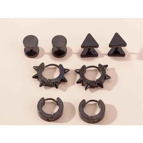 1 Set 4 Pair Different Types Shape Unisex Black Color Stainless Steel Piercing Earring For Women Men Punk Gothic Barbell Earring