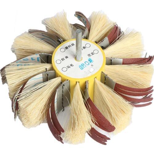 1 pcs 6"/150mm*6mm Shaft Mounted Sisal & Emery cloth Bristle Polishing Brush Wheel for Wood Primer Sanding