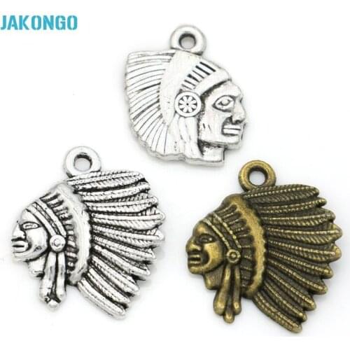 10pcs Antique Silver Bronze Plated Indians Charms Pendants for Bracelet Necklace Jewelry Making DIY Handmade 21x18mm