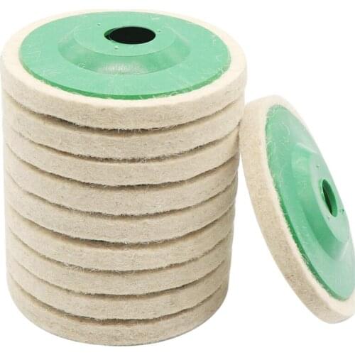 20 Pack 4 Inch Round Wool Felt Disc Wheel Pad, For 100 Angle Grinder, Buffing Polishing Buffer Bore Dia-White & Green