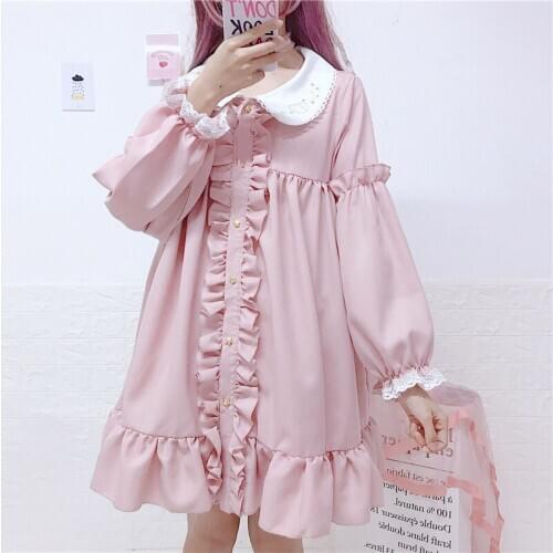2020 new cute Japanese Harajuku Lace Embroidery Doll Ruffles Lolita Dress