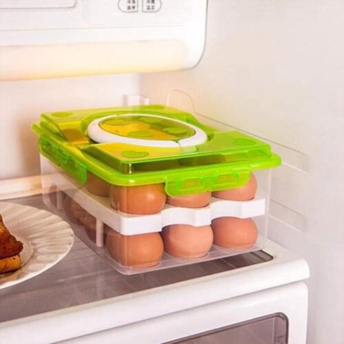 24 Grid Portable Double Layer Egg Box With Handle Refrigerator Food Storage Box Food Container Organizing Boxes Kitchen Items