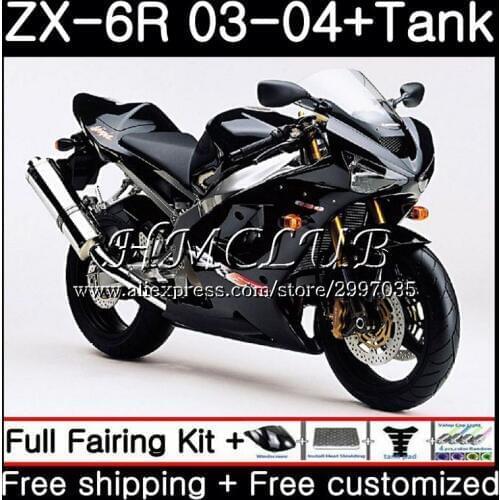 +Tank For KAWASAKI NINJA ZX600 ZX636 ZX-6R 2003 2004 56HC.3 ZX 636 6 R 600CC ZX-636 Glossy black ZX6R 03 04 ZX 6R 03 04 Fairing