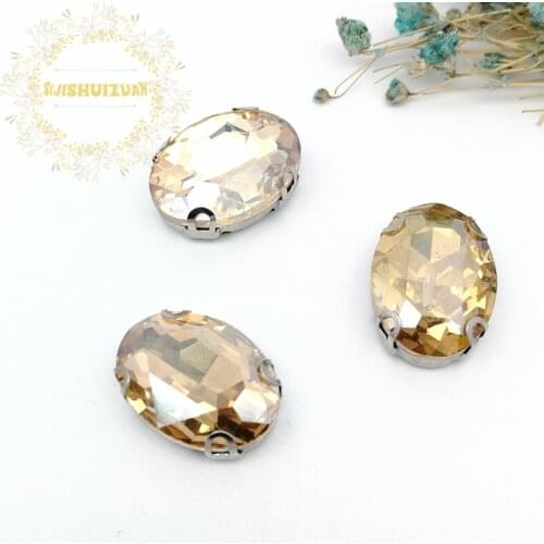 Free shipping! Champagne OVAL shape Glass Crystal sew on rhinestones with D-shape claw Diy wedding decoration