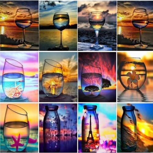 CHENISTORY Diamond Painting Needlework Art Home Decor Cup of Scenery Hobbies for Kids Diy 5D Diamond Mosaic Canvas