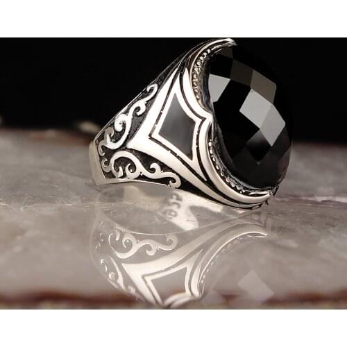 Zircon Traditional Turkish 925 Sterling Silver Mens Handmade Sword Signet Rings Jewelry Gift From Turkey for Women Men