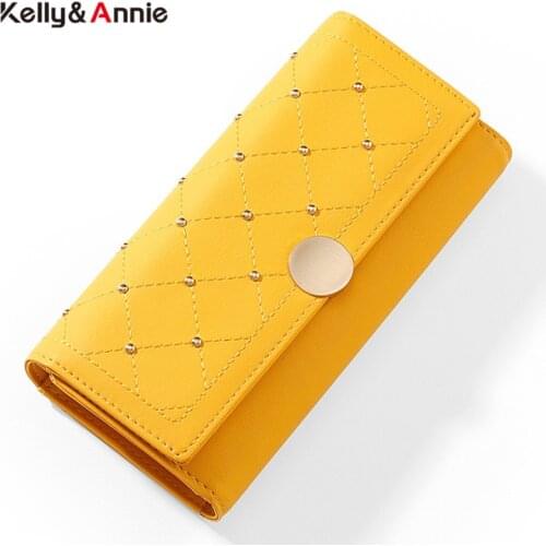 NEW Designer Rivet Button Trifold Long Wallet Women Big Capacity Female Wallets Thread Female Ladies Purse Phone Pocket Clutches