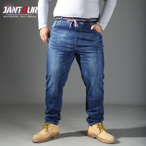 Spring Summer Cotton Jeans Mens Loose Stretch Classic Style Fashion Casual Business Pants Trousers Male Large Size 4 5 6 7 8XL