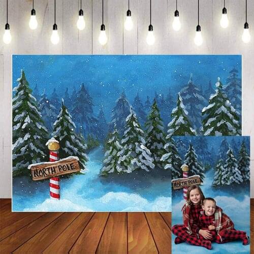 Mehofond Merry Christmas Photography Background Winter Snow Forest Trees North Pole Photophone Backdrop Photo Studio
