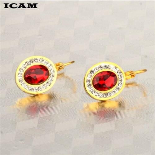 ICAM Classic Design Stainless Steel Ruby red earring fashion Zirconia earrings Jewelry