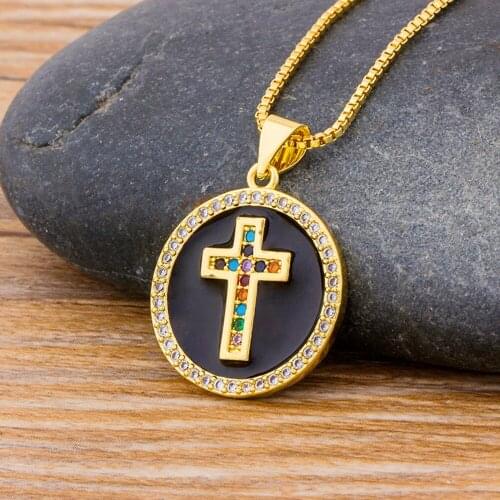 Classic Crystal Rhinestone Cross Choker Necklace For Women Vintage Gold Chain Pendant Necklace Geometric Round Collier Collares