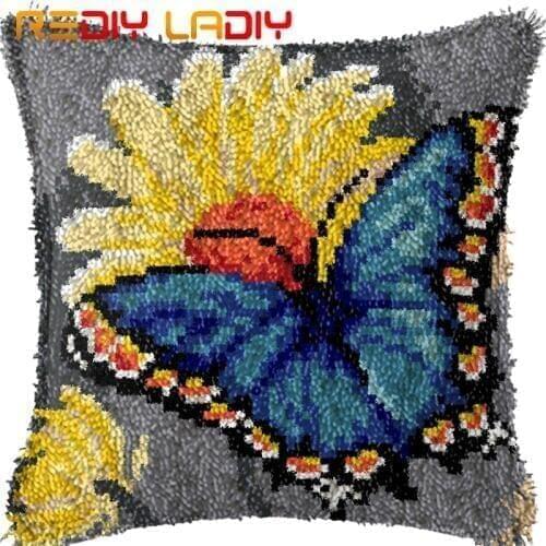 Latch Hook Cushion Butterfly Daisy Printed Canvas Cushion Cover Acrylic Yarn Crochet Pillow Case Kits Hobby & Crafts Home Decor