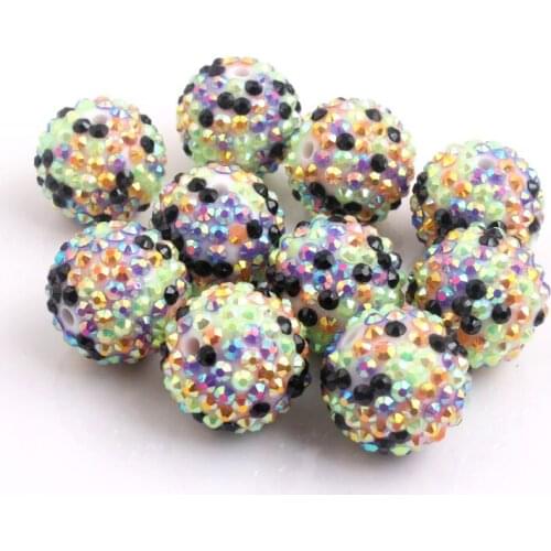 Kwoi vita 12mm 20mm Black/orange/purple/lime ab rainbow color Resin Rhinestone Beads Ball for Kids Jewelry