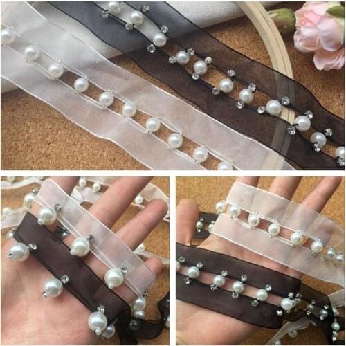 Ribbon Pearl Rhinestone Lace Trim Hand Sewing Garment Accessories Clothes Skirt Collar Stitching Home Curtain Tassel Decoration