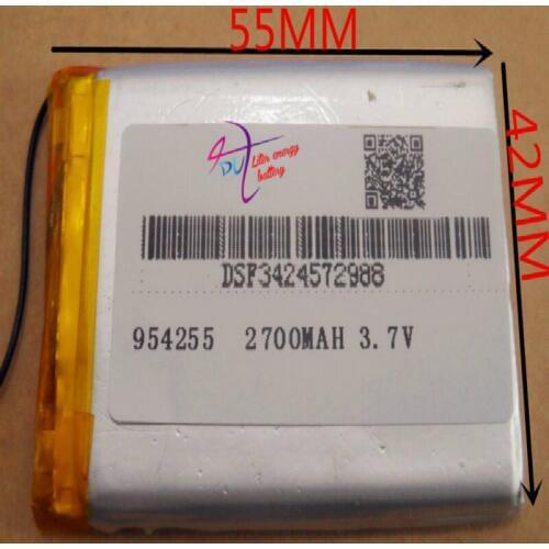 Best battery brand 3.7V,2700mAH 954255 polymer lithium ion / Li-ion battery for model aircraft,GPS,mp3,mp4,cell phone,speaker,bl