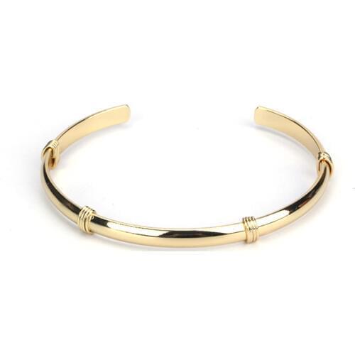 Minimalist Jewelry Pure Gold Color Copper Brass Metal Wire Band Wrap Charms Adjustable Bracelet Open Bangle Cuff For Women
