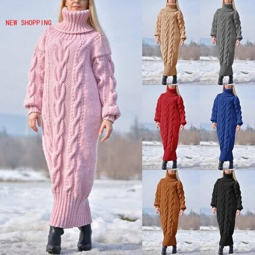 Fashion Sweater Dress Women Long Sleeve High Neck Knitted Pullover Dress Warm Solid Color Oversize Bodycon Jumper Female Dress