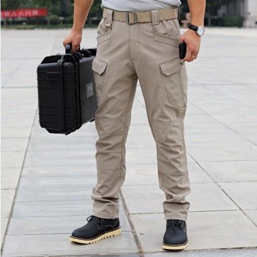 Mens Spring and Summer Waterproof Army Trousers Self-fitting Camouflage Trousers