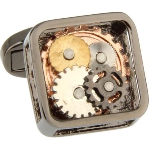 Sunnylink Mens Cuff Links Silver Gold Black wheel gear Cufflinks for shirt L1148