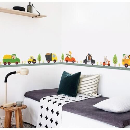 Lovely Animals Driving Cars Wall Stickers For Kids Room Decoration Nursery Safari Mural Art Diy Home Decals Rabbit Bull Tiger