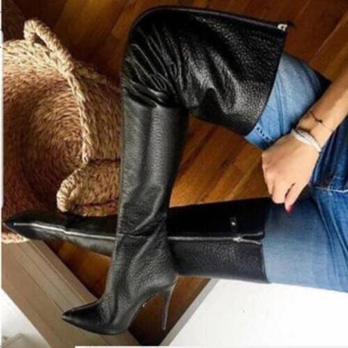 Newest Black Python Leather Over The Knee Boot Zipper Front Pointed Toe Wide Calf Tight High Boot High Heel Women Tall Boot