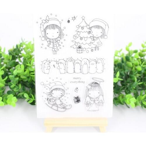Christmas tree and girl Transparent Clear Silicone Stamp Seal DIY Scrapbooking photo Album A0383