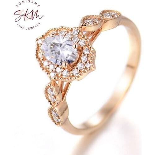 SKM trendy moissanite rings for women 18k rose gold Engagement wedding rings designer Promise Luxury Fine Jewelry