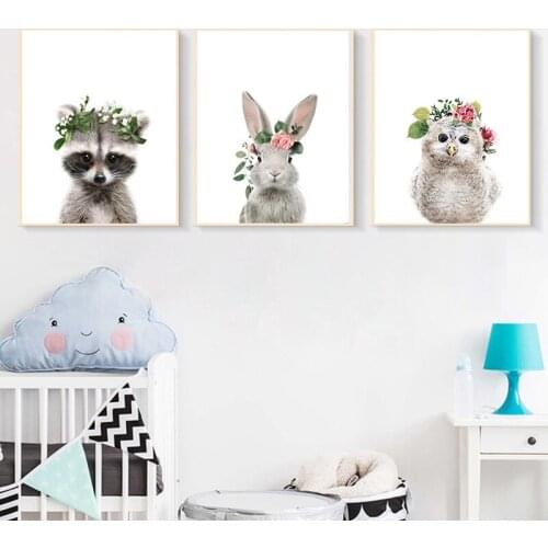 High Definition Modern Spray Painting Animal Flowers Childrens Room Murals Rabbit Frameless Painting Canvas Wall Art Pictures